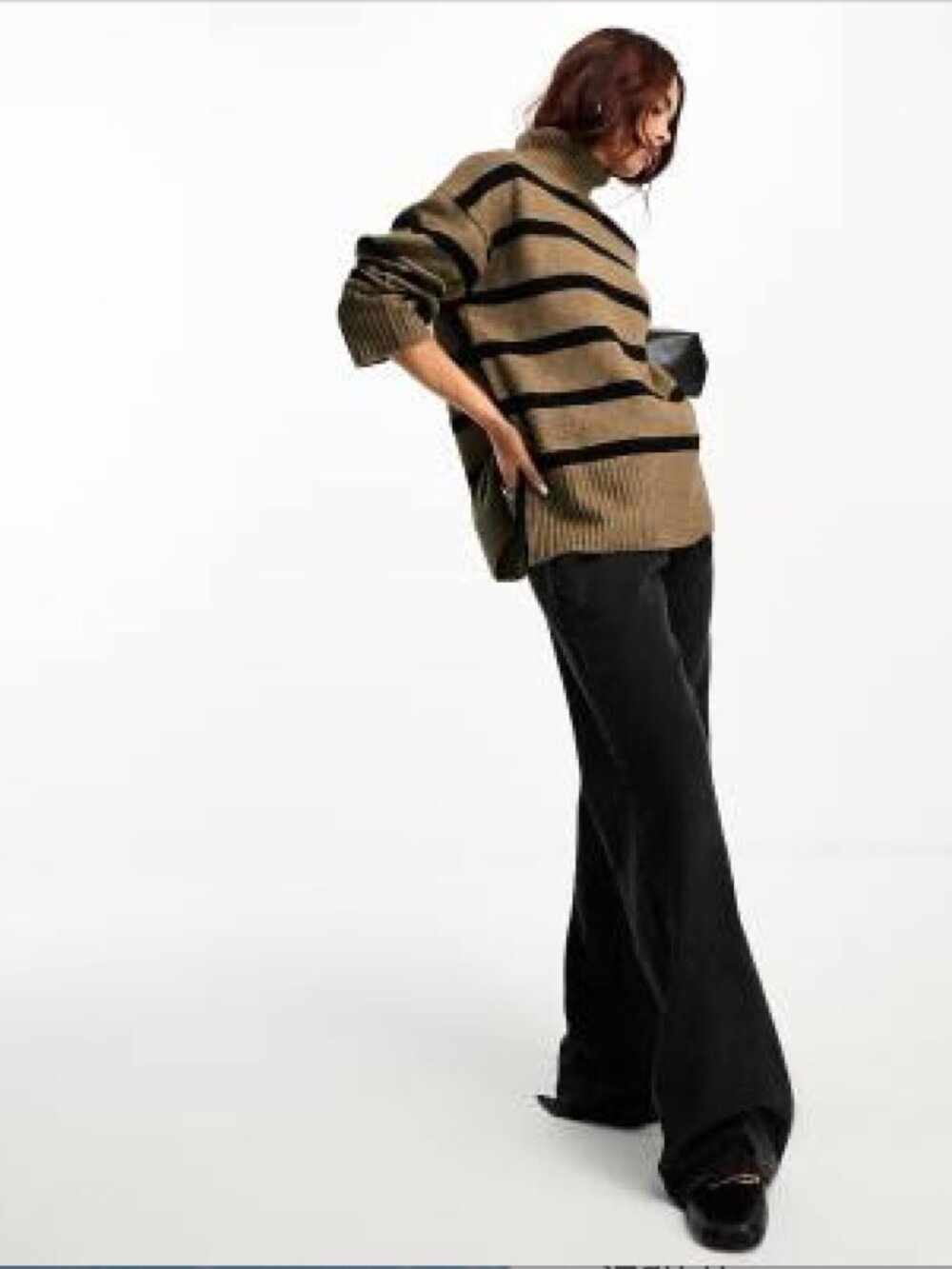 ASOS Striped Sweater w/High Neck (Camel/Black)